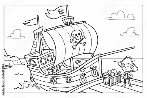 Pirate Ship Coloring Page for Kids