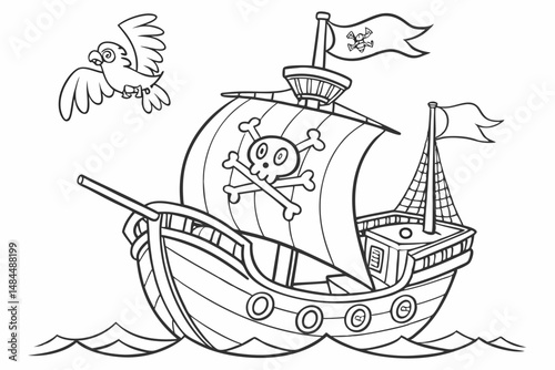 Pirate Ship Coloring Page for Kids