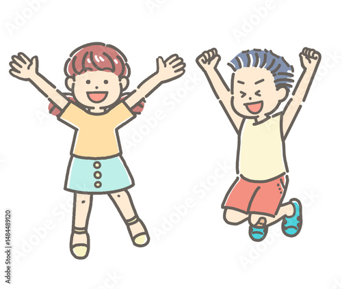 ジャンプする元気な子どもたちのイラスト