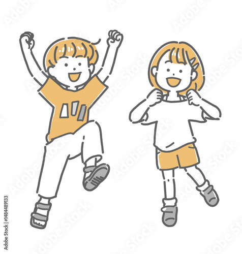ジャンプする元気な子どもたちのイラスト