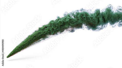 Green powder trail isolated on white background. Generative AI