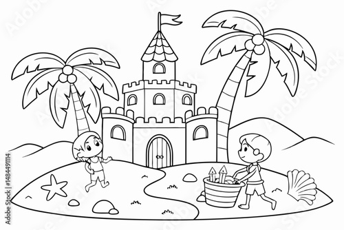 Sandcastle Summer Coloring Page for Kids