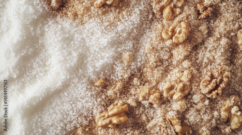 Scrub texture of sugar mixed with walnut shell powder, captured in detail.