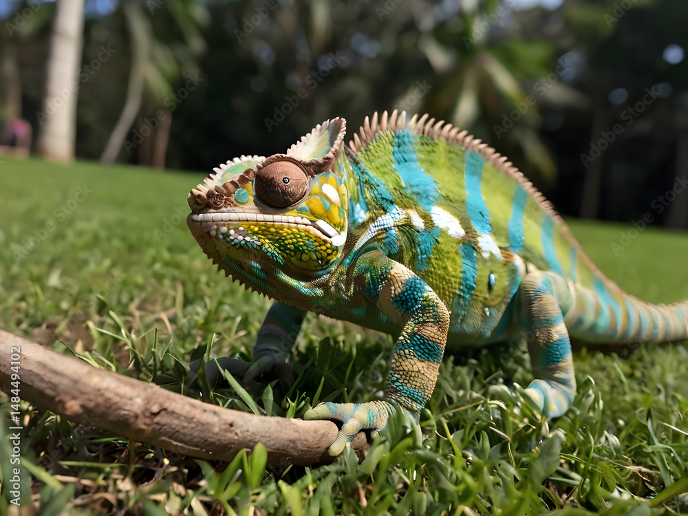 Obraz premium green lizard on a grass