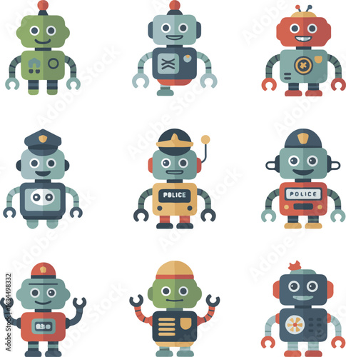 A fun vector set of cute cartoon monsters and animals, including a dog, cat, and bear  police  character illustration