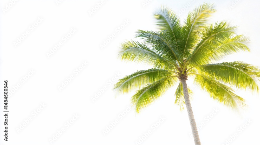 Obraz premium Isolated tropical palm tree on bright sunny white background