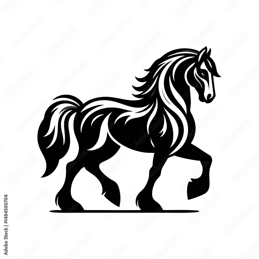 Obraz premium Black and White Rearing Horse in Engraved Woodcut Style for Tattoos Posters or Logos Featuring Powerful Motion and Detail