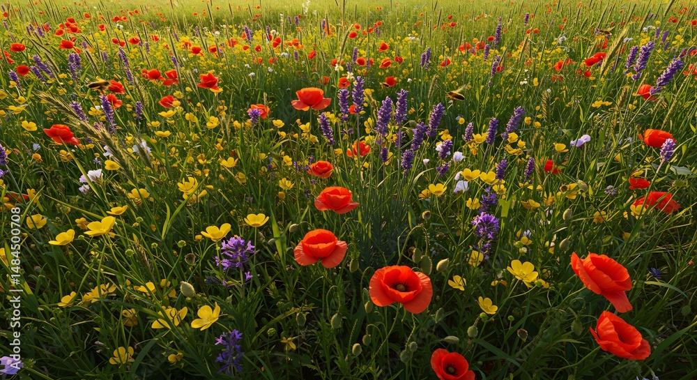 Fototapeta premium Wildflower Meadow Blooming with Colorful Flowers