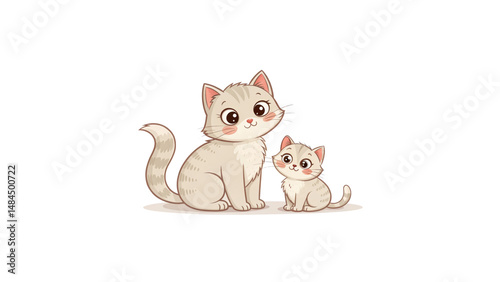 Adult Cat and Kitten Sitting Together – Loving Feline Duo Isolated on Transparent Background
