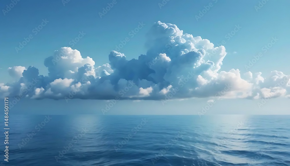 Naklejka premium Fluffy white clouds drift serenely across a gradient blue sky in a calming, peaceful composition.
