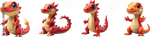 Cut Out Set of Low Poly Vector illustration Of Salamander Plush Toy Isolated on Transparent or White Background.