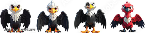 Cut Out Set of Low Poly Vector illustration Of Vulture Plush Toy Isolated on Transparent or White Background.