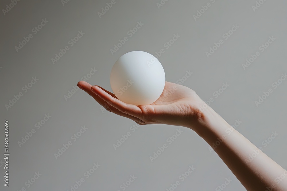 Minimalist hand holding white sphere close-up Minimalist hand holding white sphere close-up