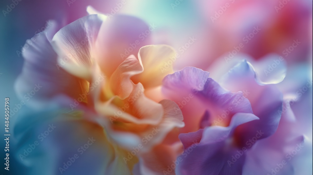 Fototapeta premium Softly Focused Pastel Flower Petals in Dreamy Abstract Macro View Representing Gentle Beauty and Ethereal Tranquility for Design and Background Use : Generative AI