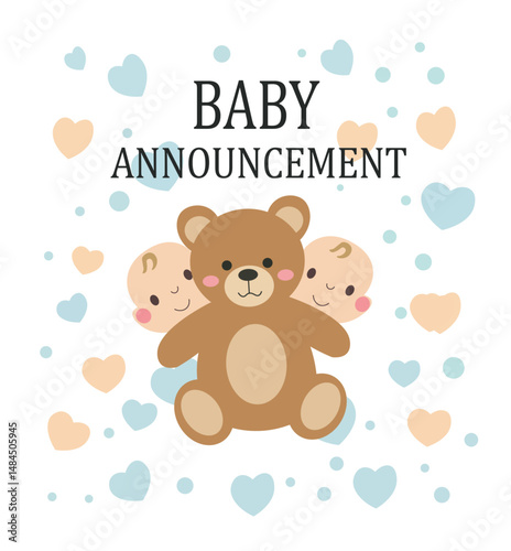 Cute Baby Announcement Square Vector Illustration Set - Pastel Designs-05