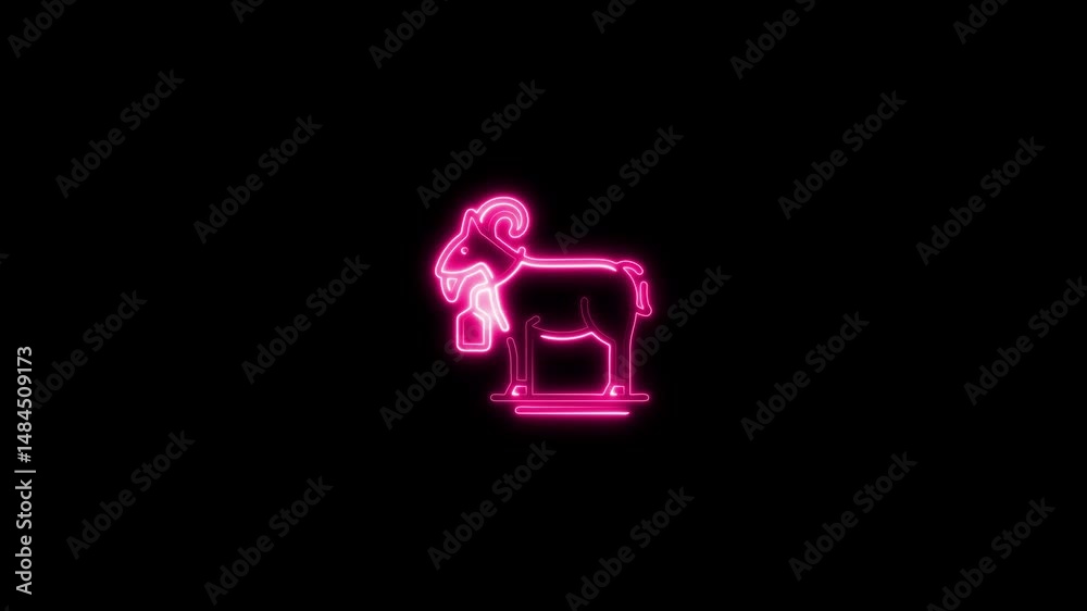 glowing neon goat icon animation black background. 4K Video motion graphic animation. glowing neon goat icon animation black background. 4K Video motion graphic animation.