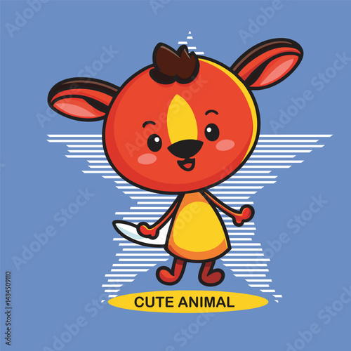 Cute Cartoon Kangaroo Character on Blue Background