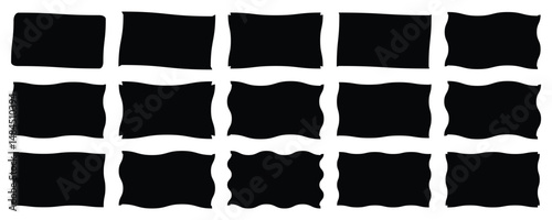 Zigzag edge, Uneven zigzag rectangular shapes. Zig Zag Shapes for Stickers, banners. Black graphic design elements for decoration, banner, poster, template, sticker, badge, label, tag. Vector  illustr