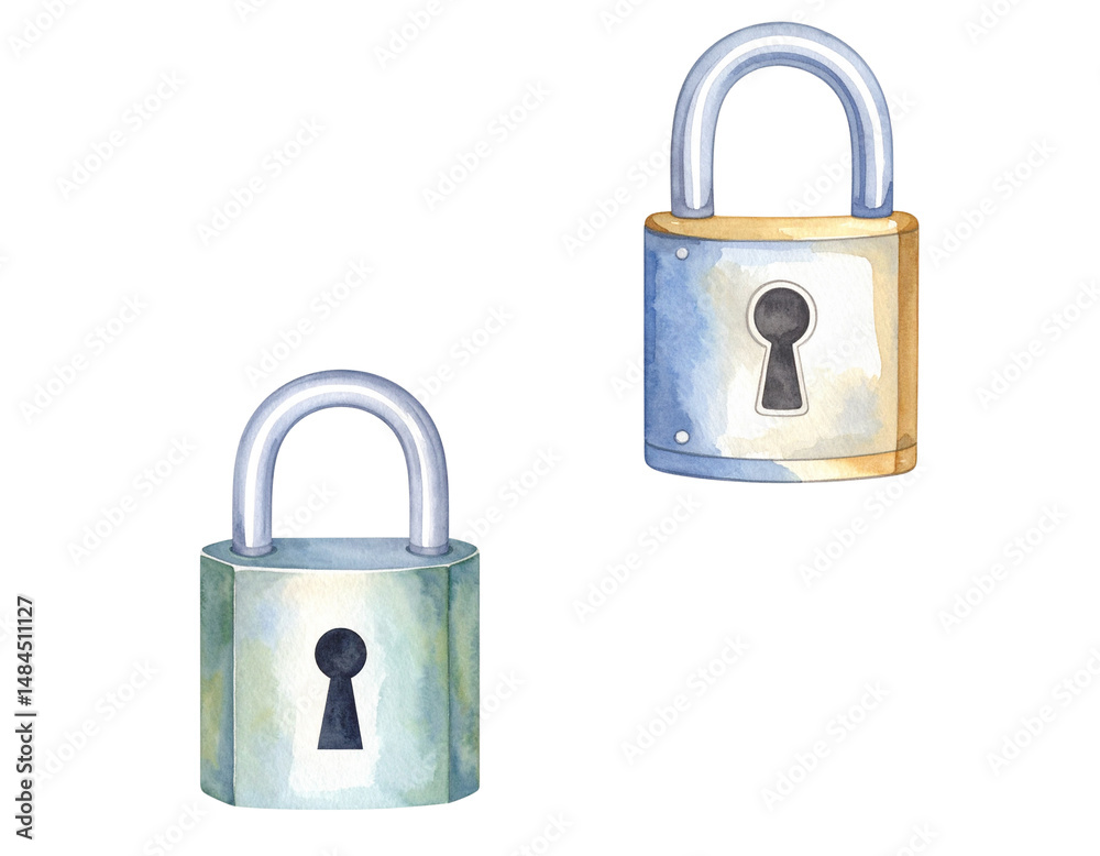 Naklejka premium Metal padlock set for security and protection 