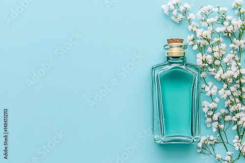 Minimalist arrangement of essence and flowers