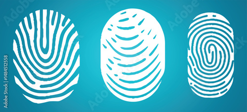 Vector white fingerprint on blue background stock illustration.