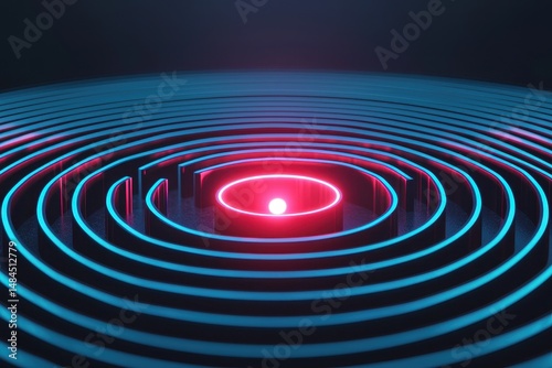 Business mindset with goals and focus concept. Abstract spiral pattern with glowing central sphere in vibrant colors.