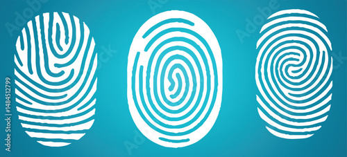 Vector white fingerprint on blue background stock illustration.