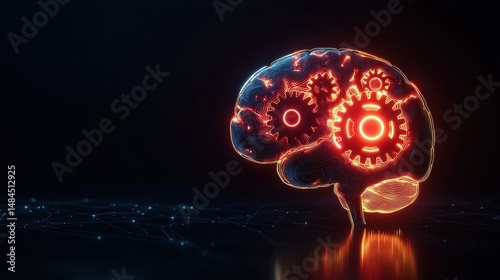 Business mindset with goals and focus concept. Digital brain with gears, symbolizing innovation and technology.