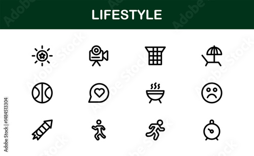 Lifestyle Icon Collection. Clean Line Art for Health, Fitness, Travel, and Personal Growth Themes