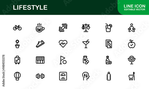 Lifestyle Icon Collection. Clean Line Art for Health, Fitness, Travel, and Personal Growth Themes