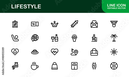 Lifestyle Icon Collection. Clean Line Art for Health, Fitness, Travel, and Personal Growth Themes