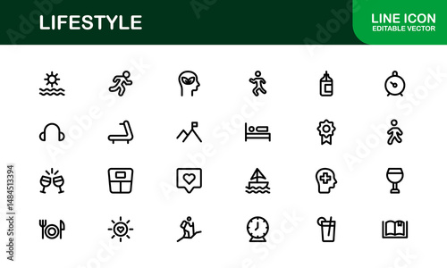 Lifestyle Icon Collection. Clean Line Art for Health, Fitness, Travel, and Personal Growth Themes