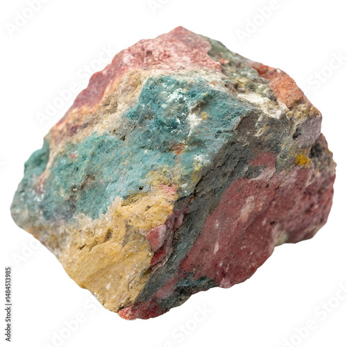 A metasomatic rock with alkali feldspar, altered from carbonatite contact, colorful and mixed. Isolated on transparent background photo