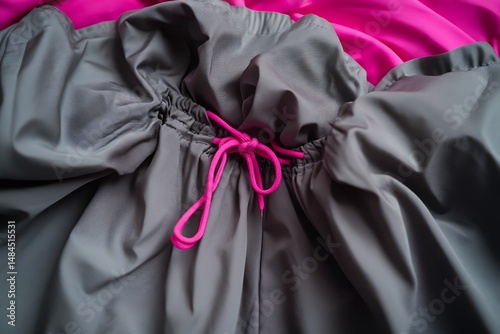 Gray fabric with pink string detail photo