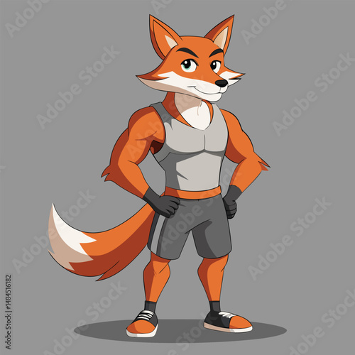 Athletic fox character with a confident pose ready for sports and exercise illustrations