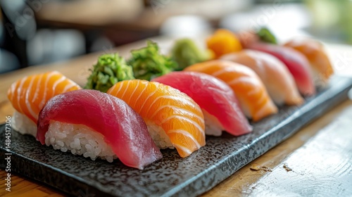 Colorful sushi platter photo
