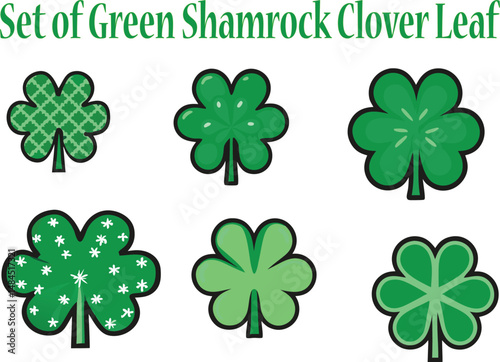 Flat shamrock icons vector set. Four leaf clover icon. Happy St Patricks day. Leaf clover on isolated background. Good luck four leaf clover flat icons for apps and websites.