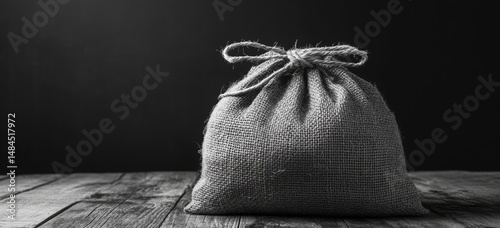 Wallpaper Mural A burlap sack sits on a rustic wooden surface against a dark background Torontodigital.ca