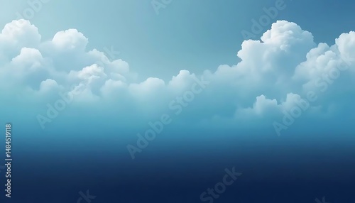 Fototapeta Naklejka Na Ścianę i Meble -  Peaceful fluffy white clouds float gently above a serene gradient of blues and turquoises.