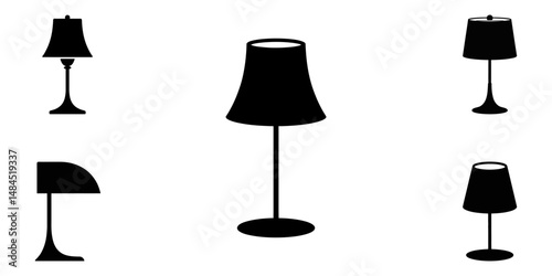 Set of desk lamps isolated on transparent or white background, Classic table lamp silhouette for home decoration, Set of Retro lamps on white background, A plain table lamp with a round base.