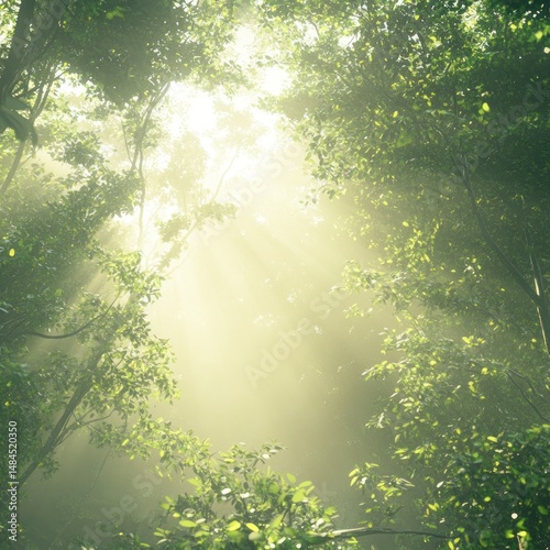 A cinematic, widescreen shot emphasizing the grandeur of the sunlit canopy.