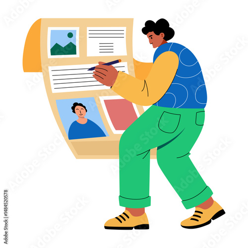 A flat style illustration depicting newspaper ad