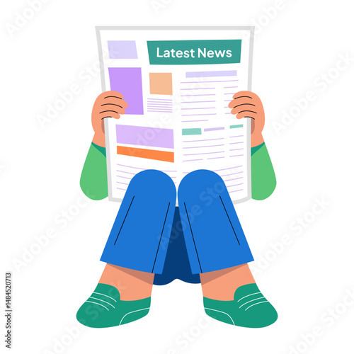 An illustration of reading a newspaper in flat style