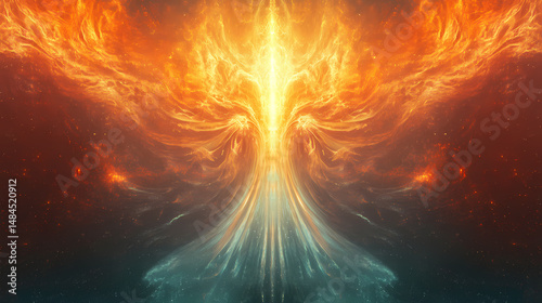 Flame of illumination perspective., pentecost a christian holiday, the descent of the holy spirit. celestial flame wings. illustration. [Seraphic Depths] | Divine Sink | holy descent. Illustration
