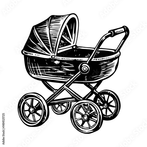 A vintage style icon showing baby stroller 