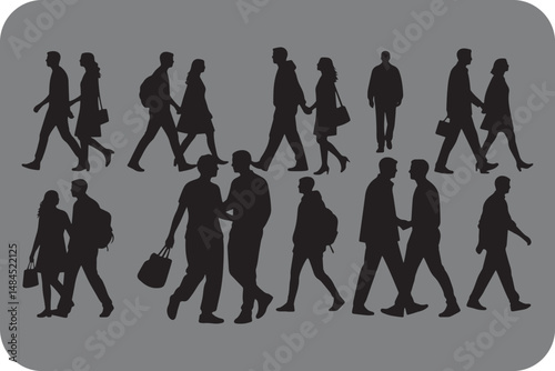 Silhouette Collection of Couples and Individuals Walking Together