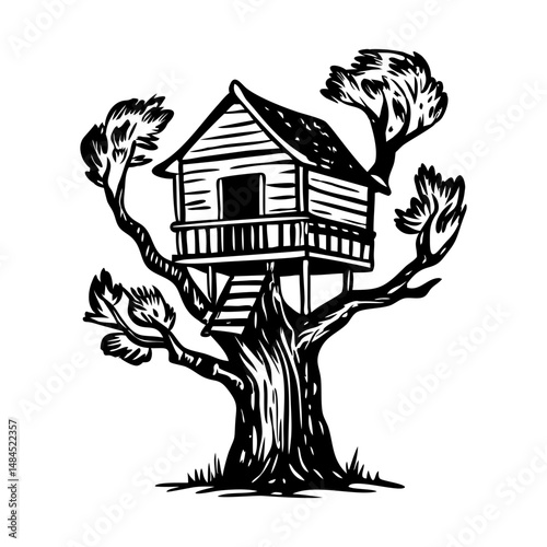 A drawing style icon of wooden treehouse