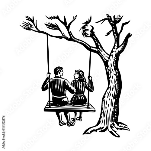 A vintage style icon of couple swinging together