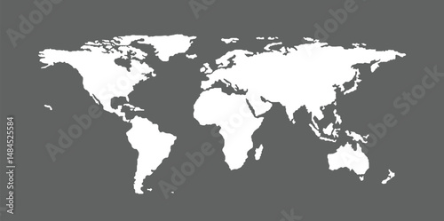 World map vector icon, flat earth on grey background.