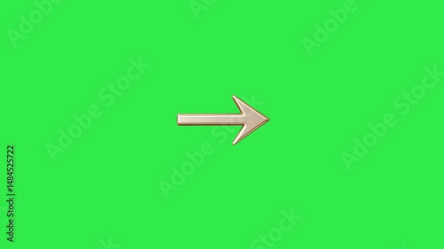 3d animation of a silver right arrow icon with a green screen
